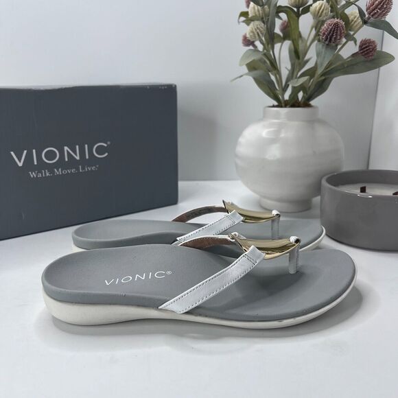 Vionic Raysa Leather Slip On Sandals White/Grey H9679L1100 Women's US 5 M - Picture 3 of 10